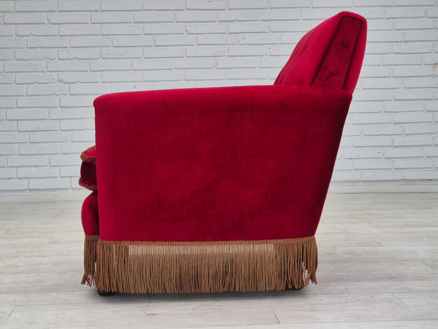 1970s, Danish lounge chair, original condition, cherry-red velour fabric.