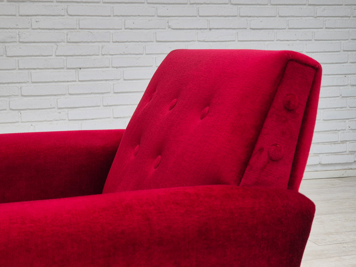 1970s, Danish lounge chair, original condition, cherry-red velour fabric.