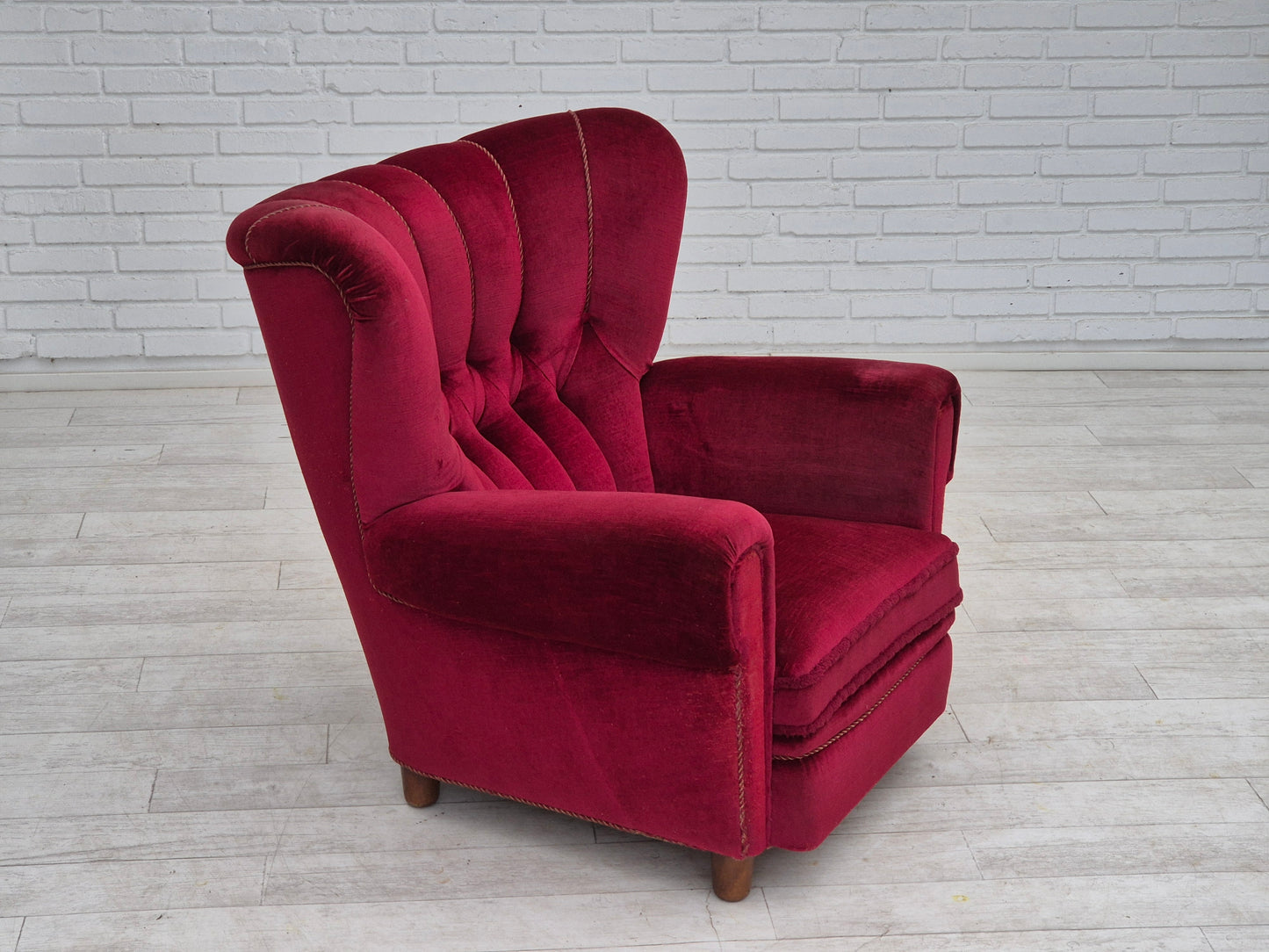 1960s, Danish relax armchair, original condition, red furniture velour.