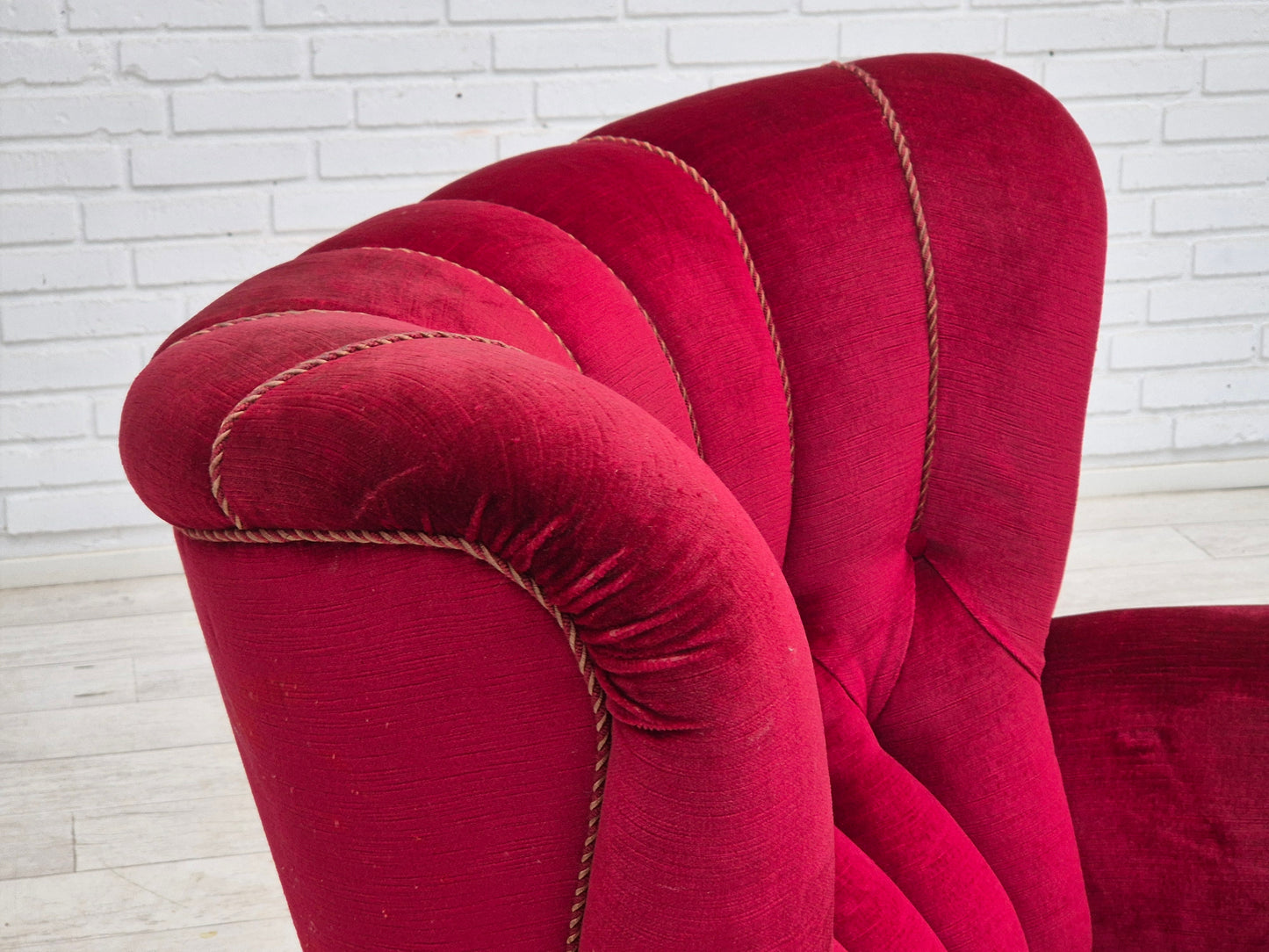 1960s, Danish relax armchair, original condition, red furniture velour.