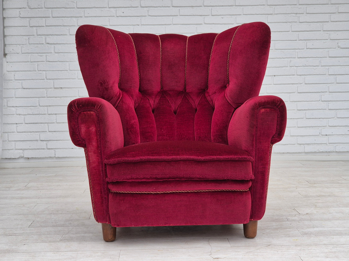 1960s, Danish relax armchair, original condition, red furniture velour.