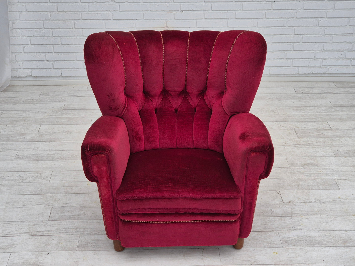 1960s, Danish relax armchair, original condition, red furniture velour.