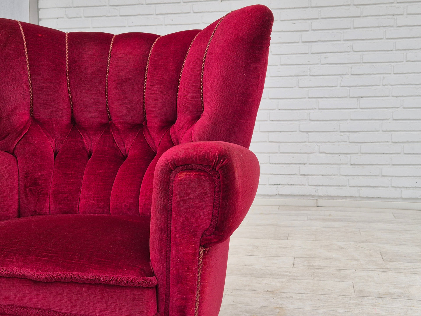 1960s, Danish relax armchair, original condition, red furniture velour.