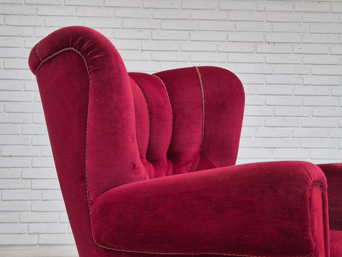 1960s, Danish relax armchair, original condition, red furniture velour.