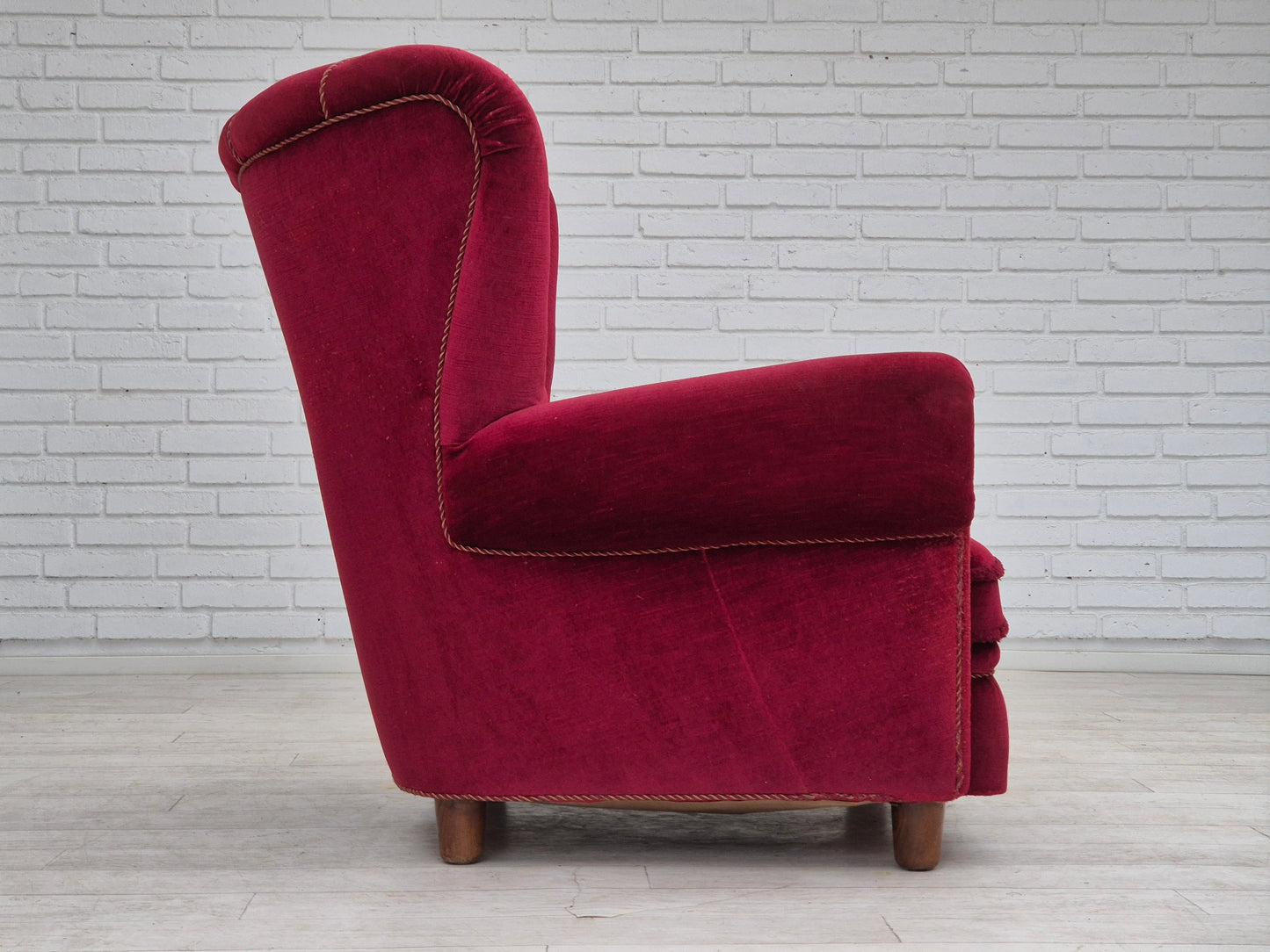 1960s, Danish relax armchair, original condition, red furniture velour.