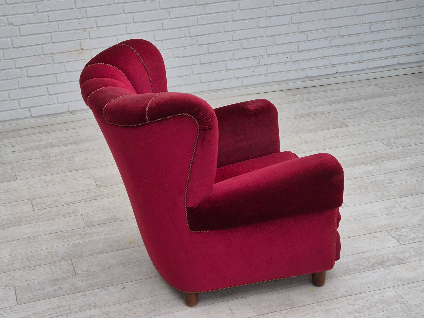 1960s, Danish relax armchair, original condition, red furniture velour.