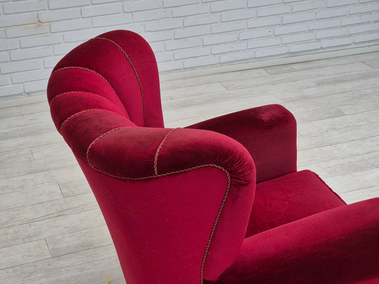 1960s, Danish relax armchair, original condition, red furniture velour.