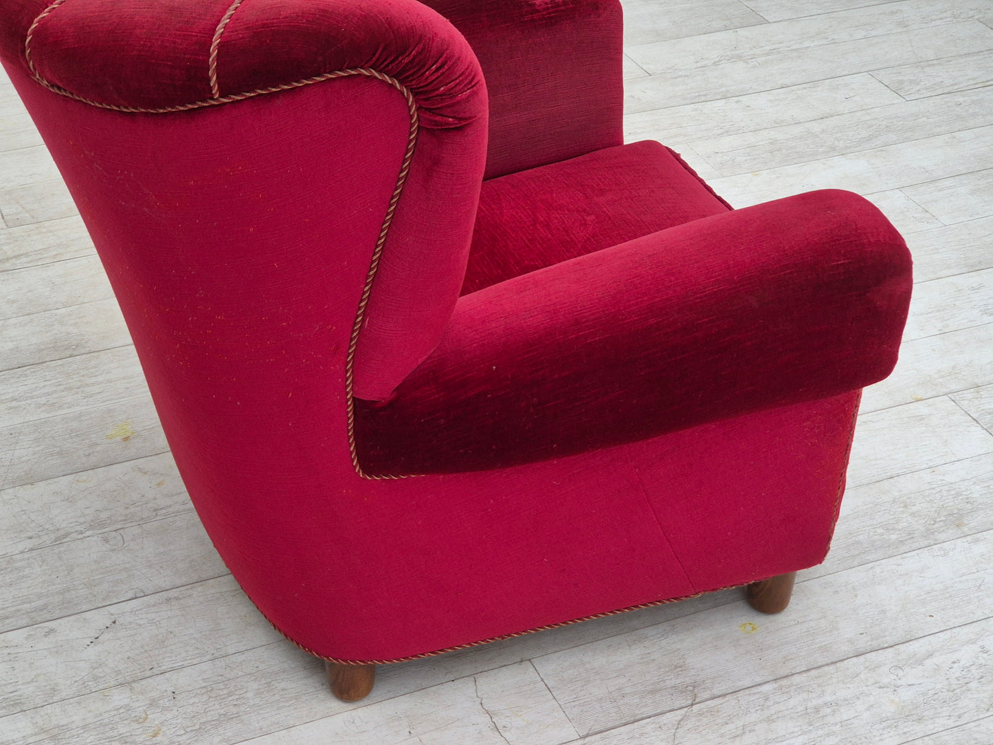 1960s, Danish relax armchair, original condition, red furniture velour.