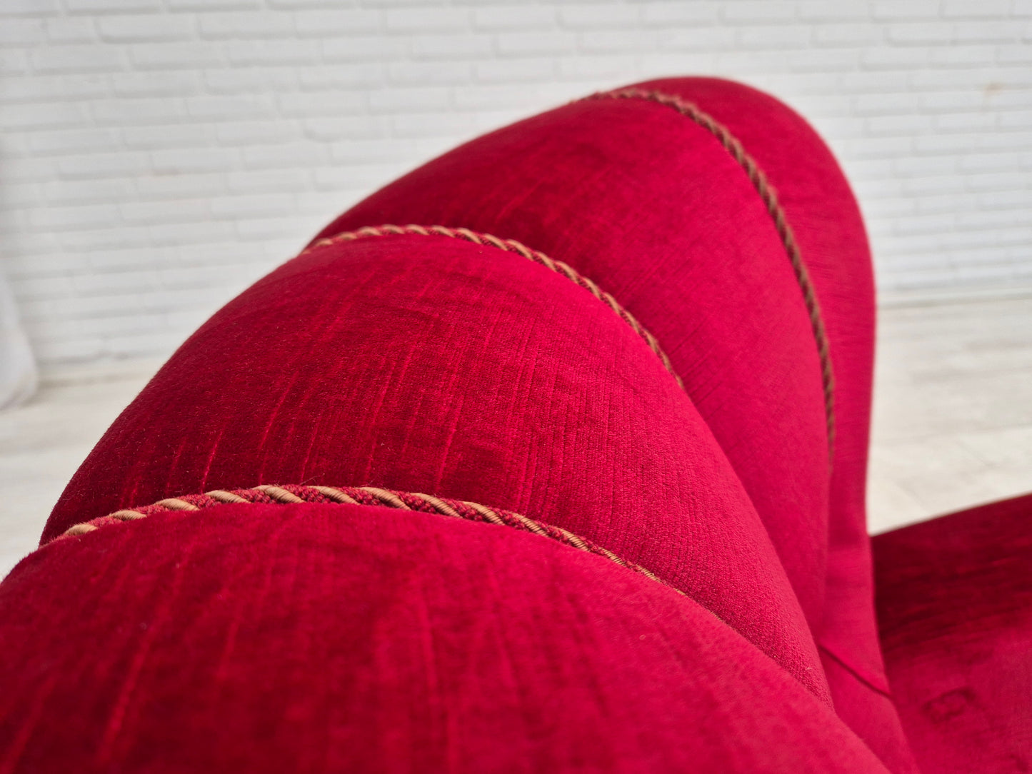 1960s, Danish relax armchair, original condition, red furniture velour.