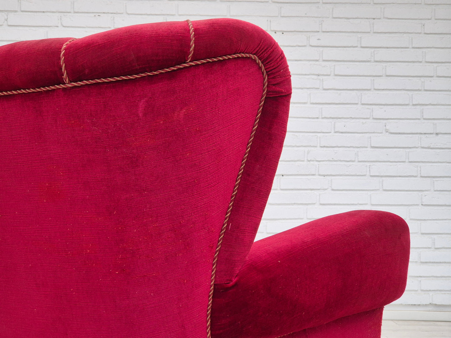 1960s, Danish relax armchair, original condition, red furniture velour.