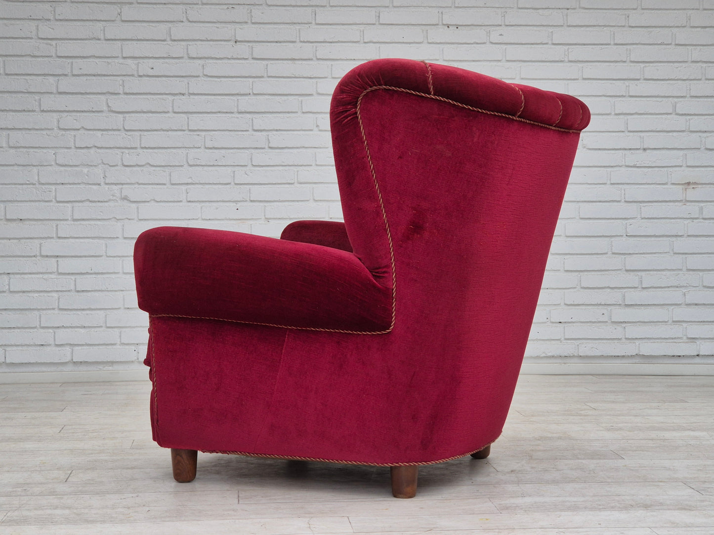 1960s, Danish relax armchair, original condition, red furniture velour.