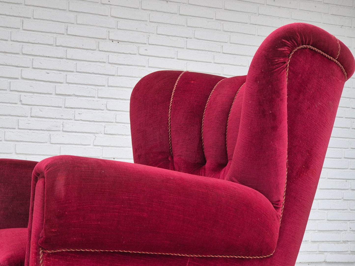 1960s, Danish relax armchair, original condition, red furniture velour.