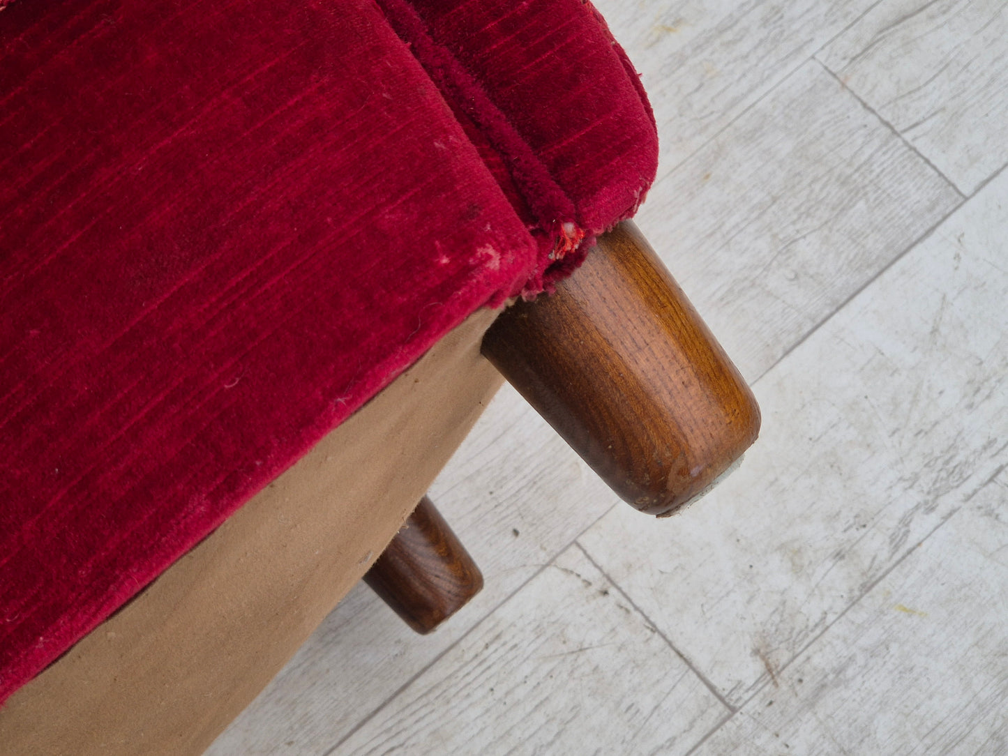 1960s, Danish relax armchair, original condition, red furniture velour.