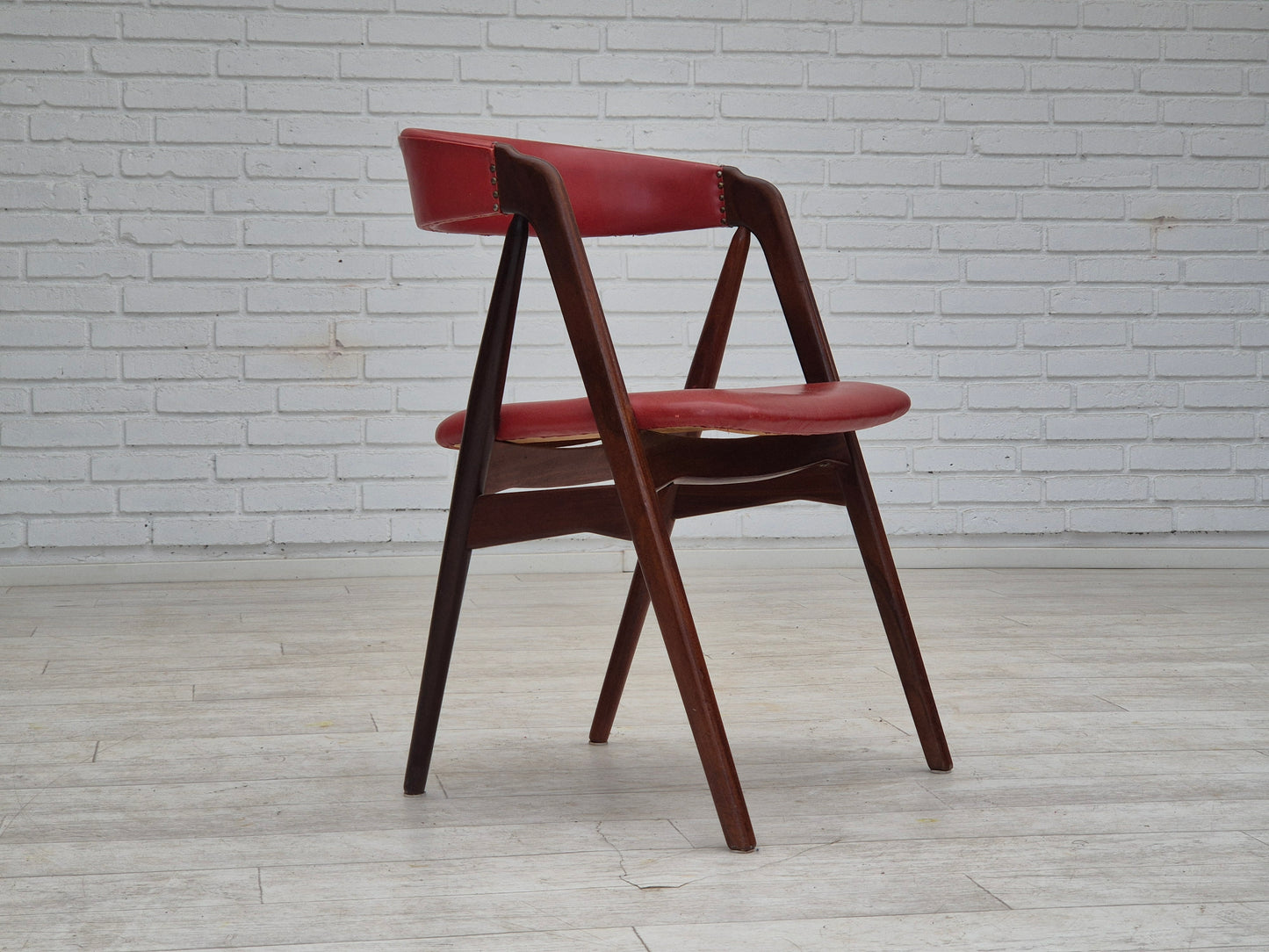 1960s, Danish chair by Farstrup, original condition, solid teak wood, leather.