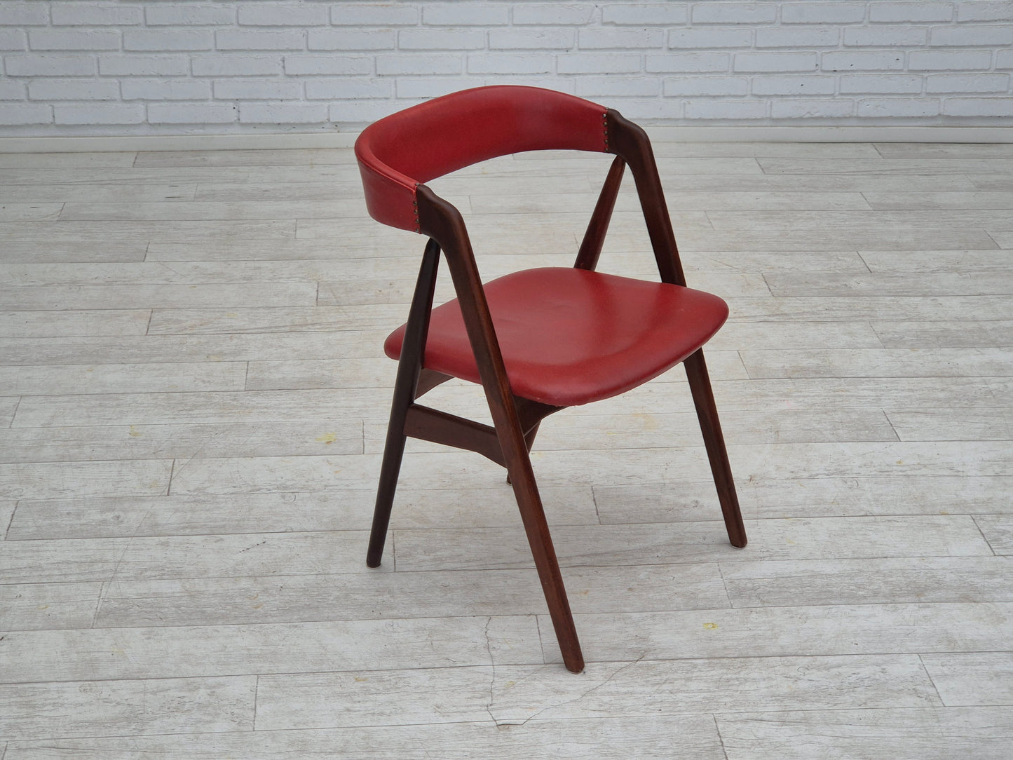 1960s, Danish chair by Farstrup, original condition, solid teak wood, leather.