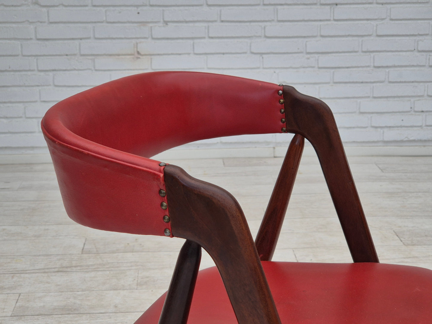 1960s, Danish chair by Farstrup, original condition, solid teak wood, leather.