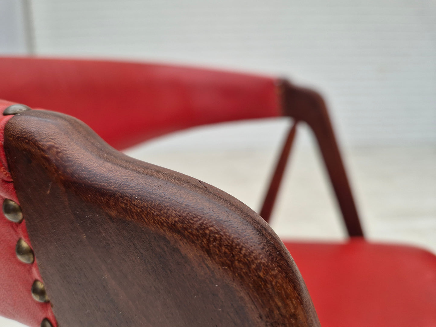 1960s, Danish chair by Farstrup, original condition, solid teak wood, leather.