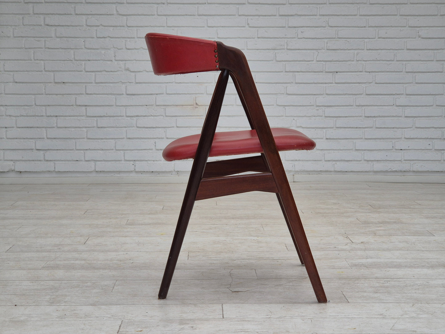 1960s, Danish chair by Farstrup, original condition, solid teak wood, leather.