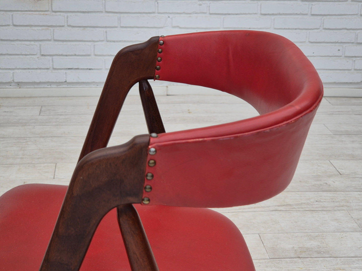 1960s, Danish chair by Farstrup, original condition, solid teak wood, leather.