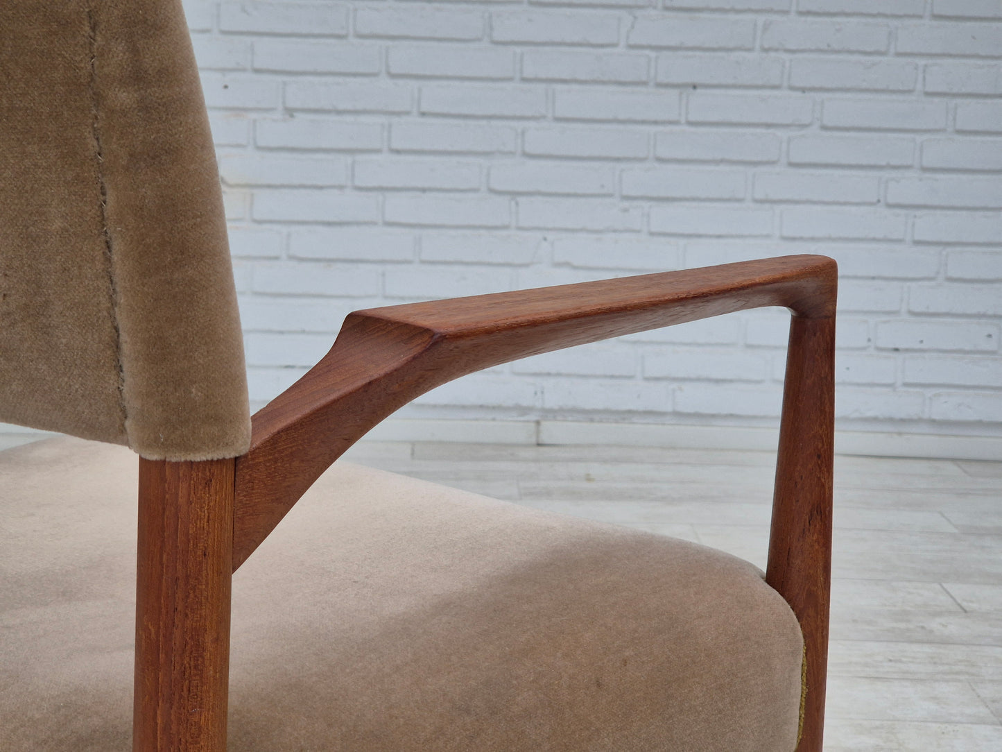 1970s, Danish chair, solid teak wood, furniture velour.