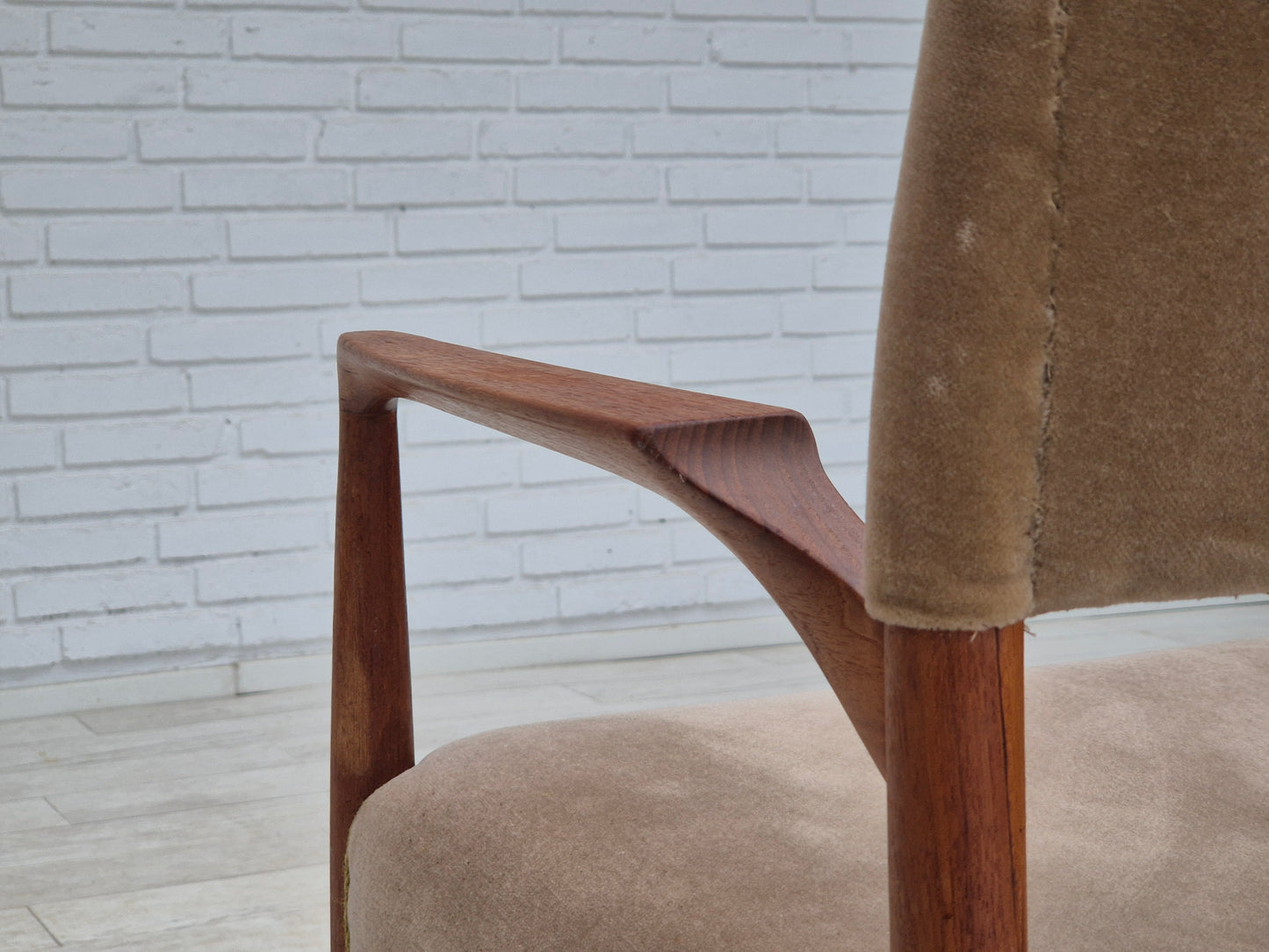 1970s, Danish chair, solid teak wood, furniture velour.