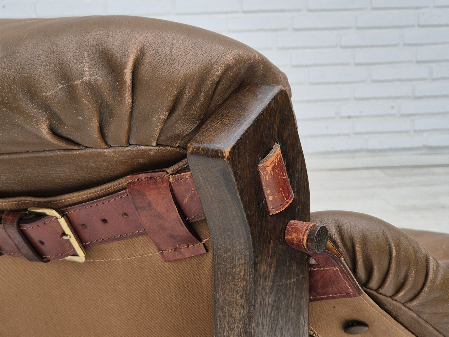 1970s, Scandinavian design, chair in safari style, original condition, leather.