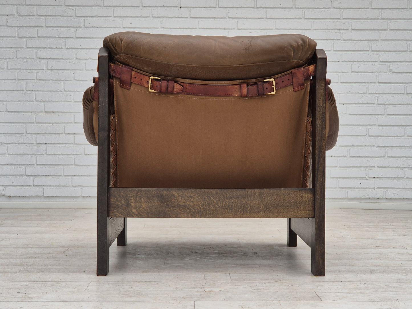 1970s, Scandinavian design, chair in safari style, original condition, leather.