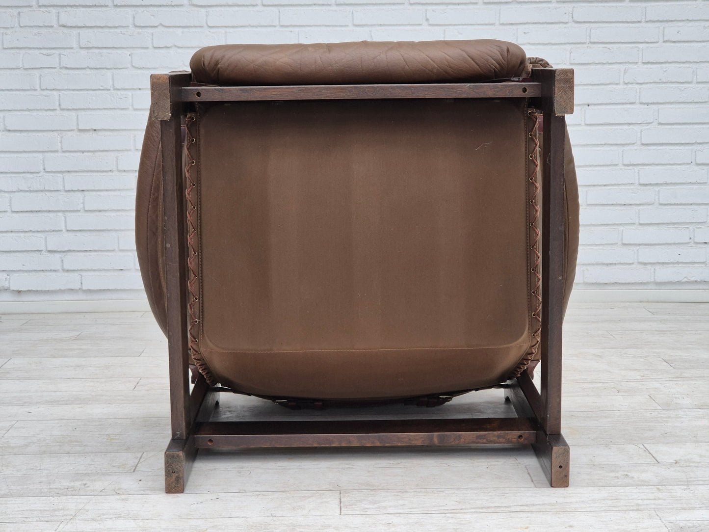 1970s, Scandinavian design, chair in safari style, original condition, leather.