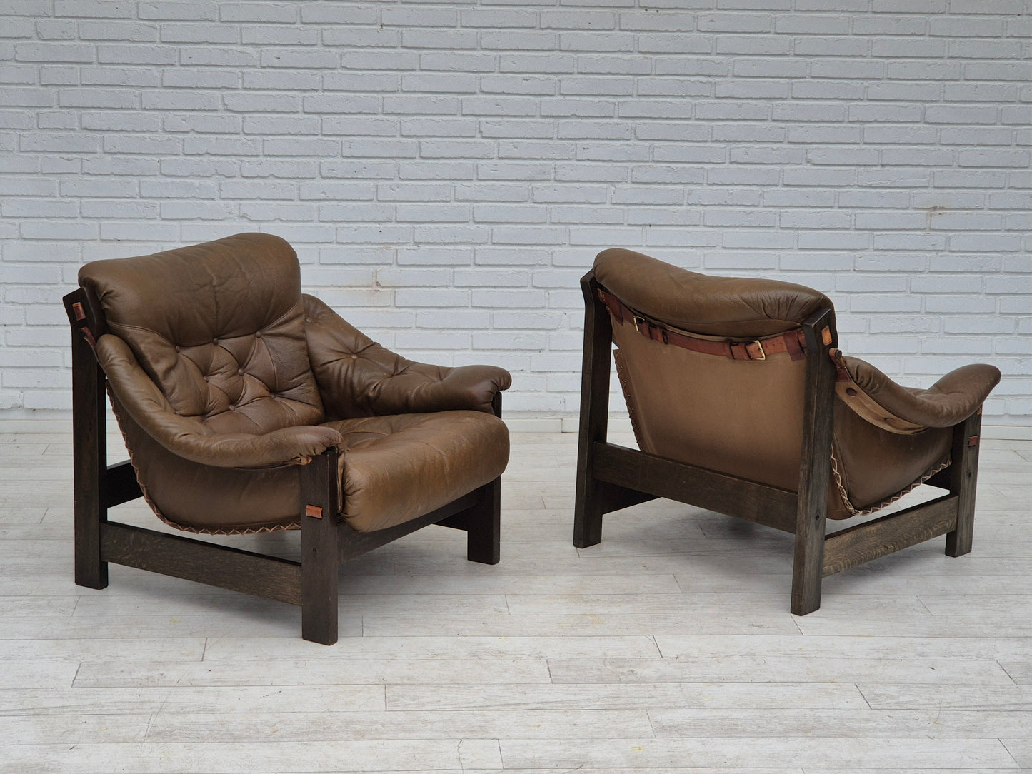 1970s, Scandinavian design, chair in safari style, original condition, leather.