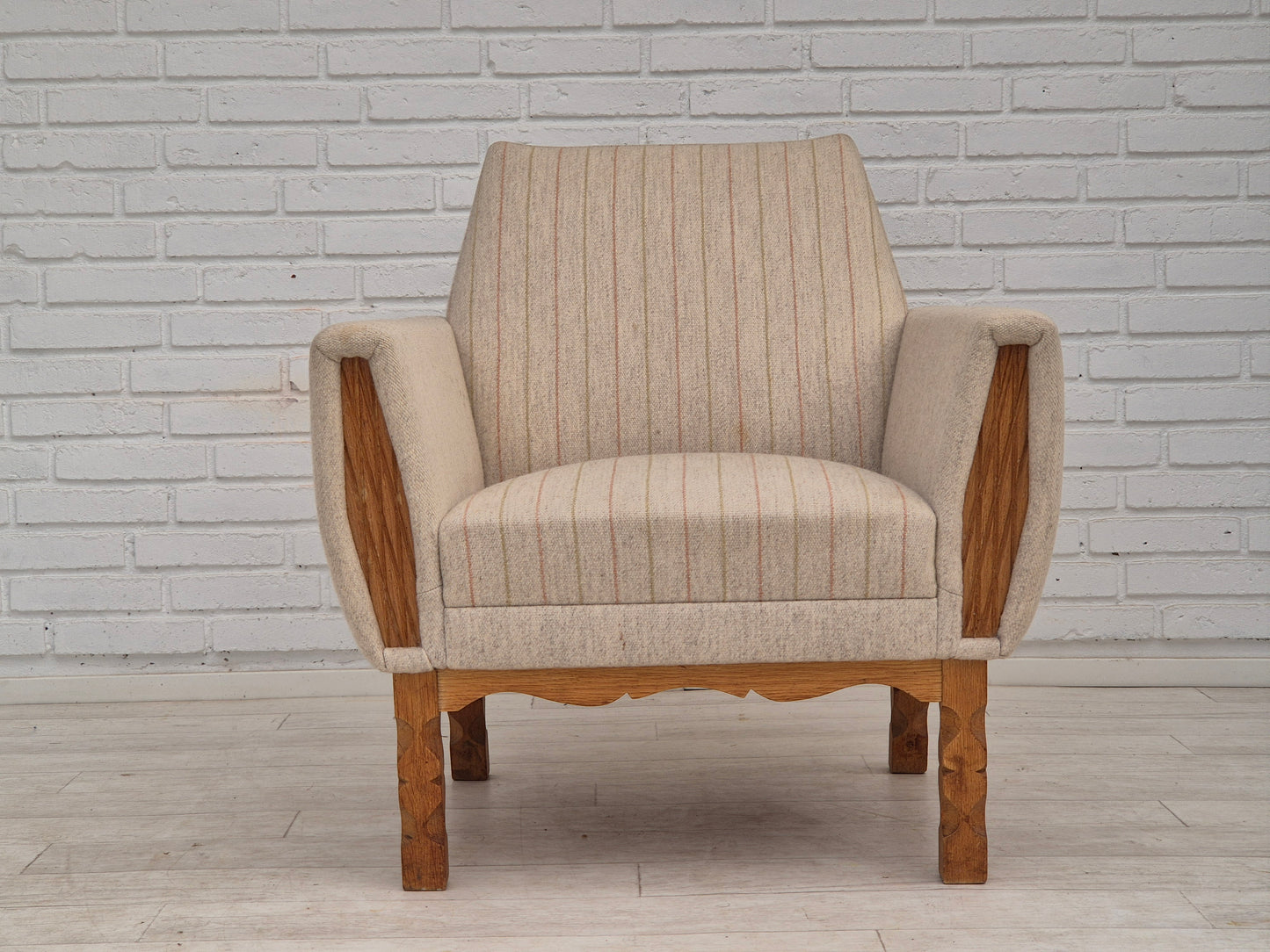 1970s, Danish lounge chair, furniture wool, oak wood, original condition.