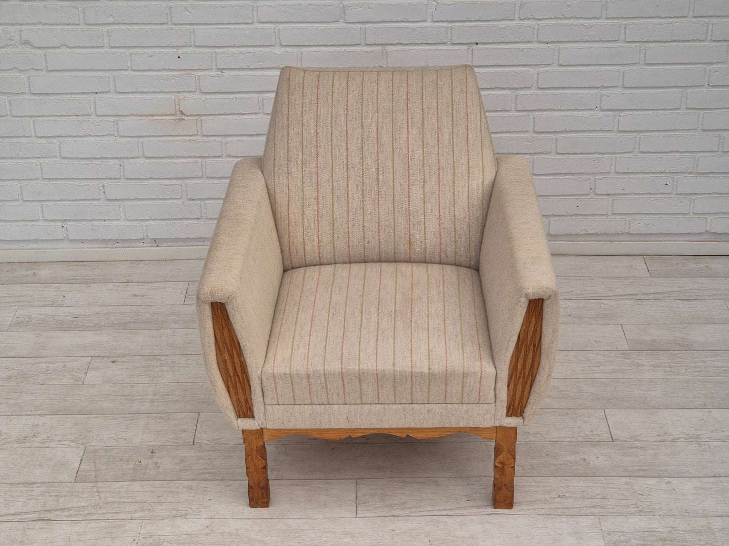 1970s, Danish lounge chair, furniture wool, oak wood, original condition.