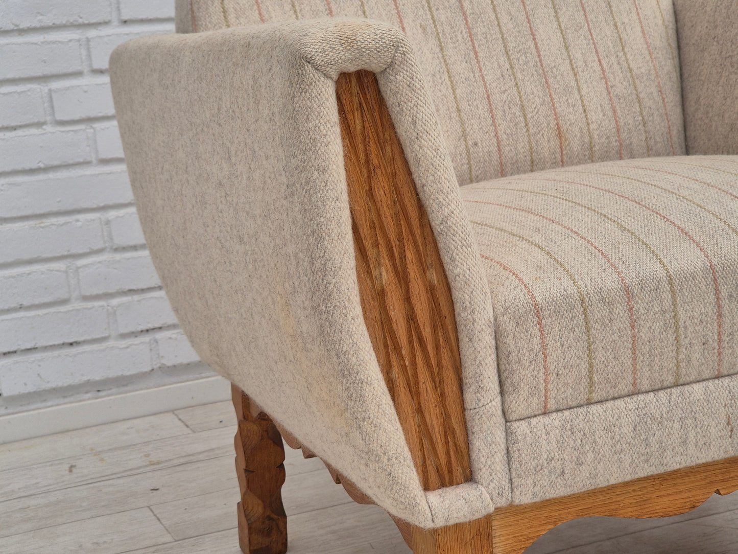 1970s, Danish lounge chair, furniture wool, oak wood, original condition.