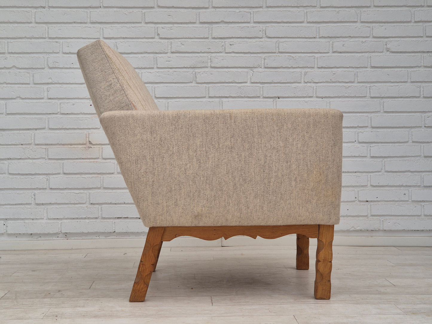 1970s, Danish lounge chair, furniture wool, oak wood, original condition.