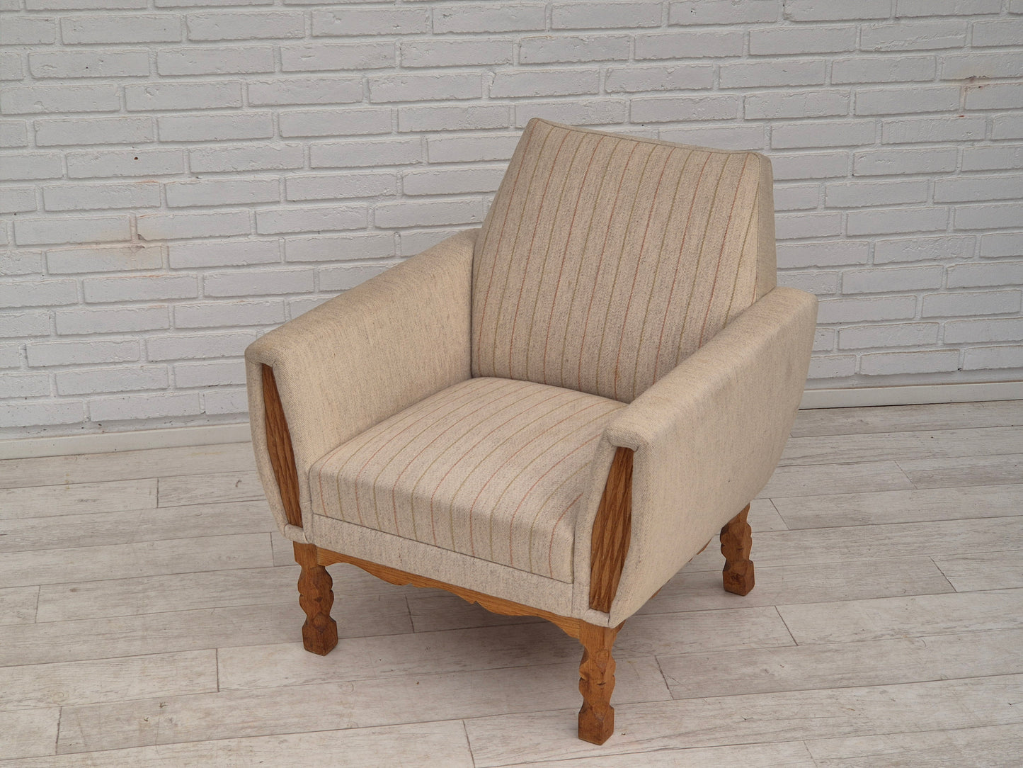 1970s, Danish lounge chair, furniture wool, oak wood, original condition.