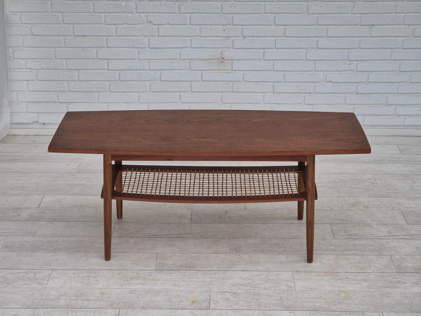 1970s, Danish coffee table, original very good condition, teak wood, rattan.