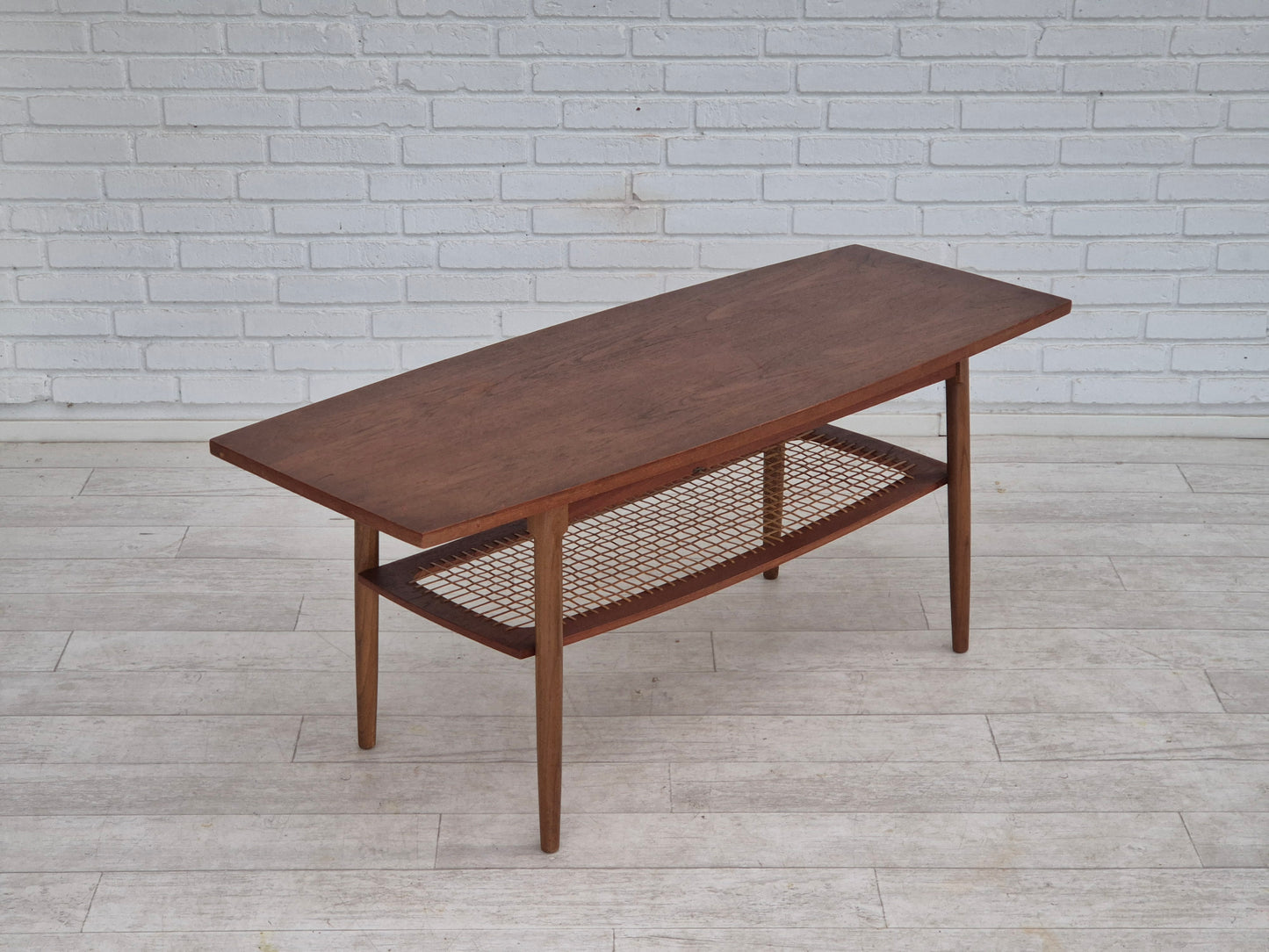 1970s, Danish coffee table, original very good condition, teak wood, rattan.