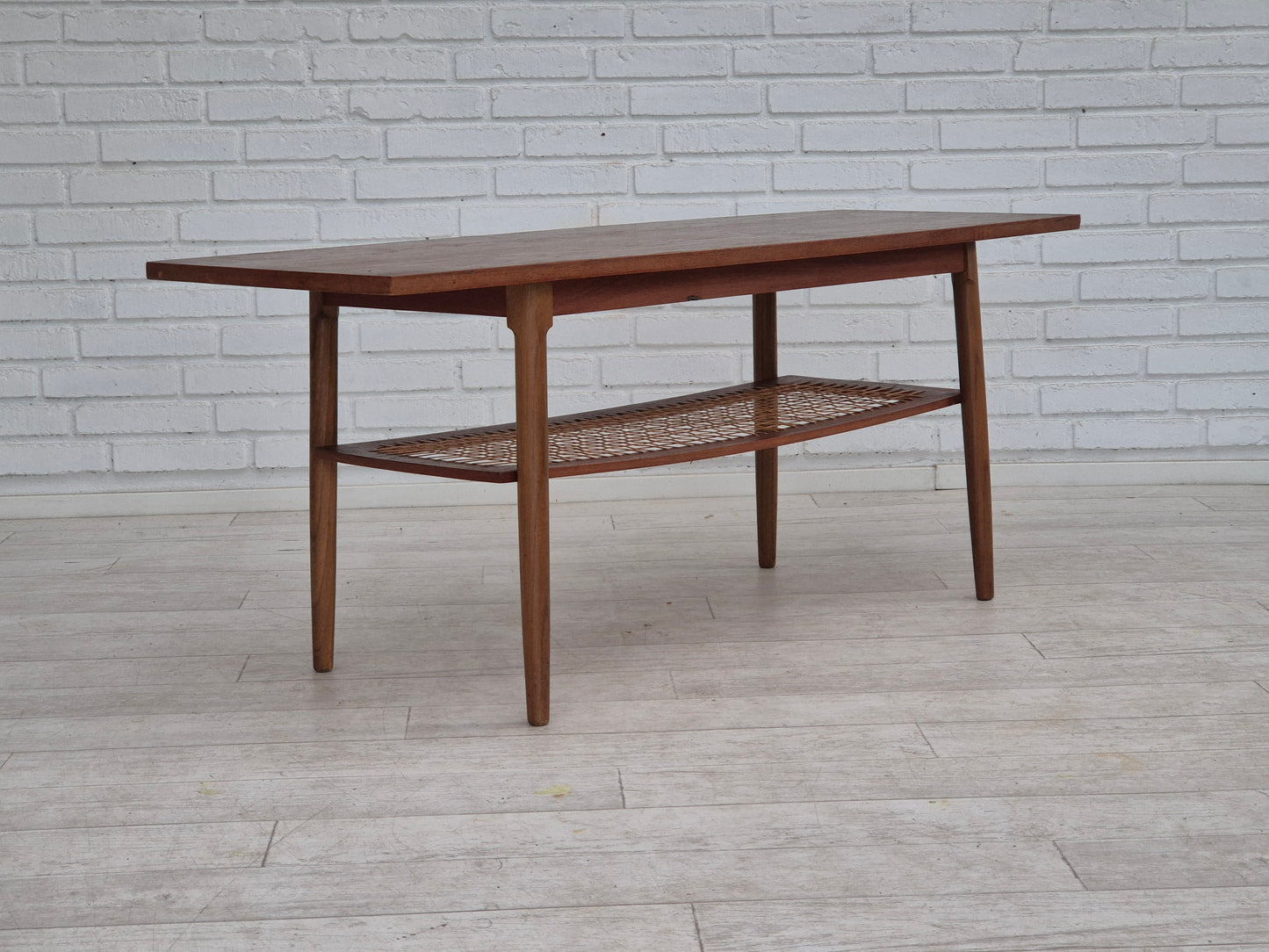 1970s, Danish coffee table, original very good condition, teak wood, rattan.