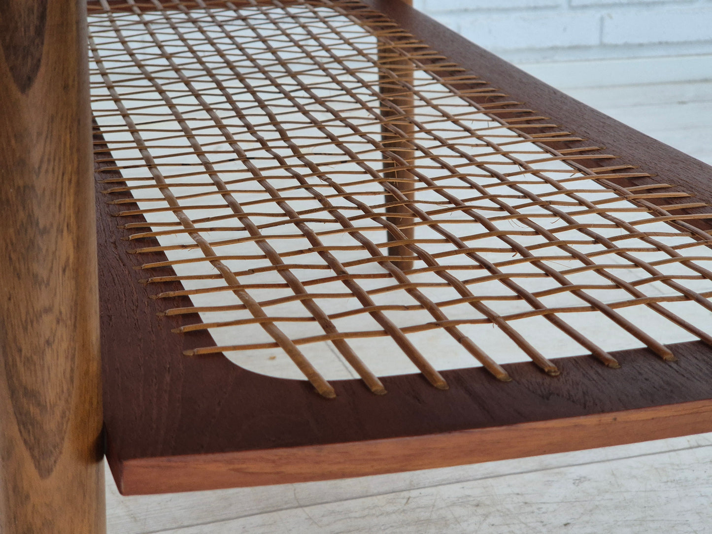 1970s, Danish coffee table, original very good condition, teak wood, rattan.