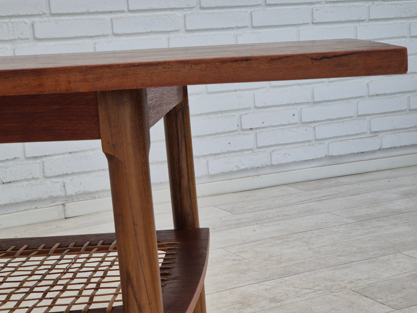 1970s, Danish coffee table, original very good condition, teak wood, rattan.