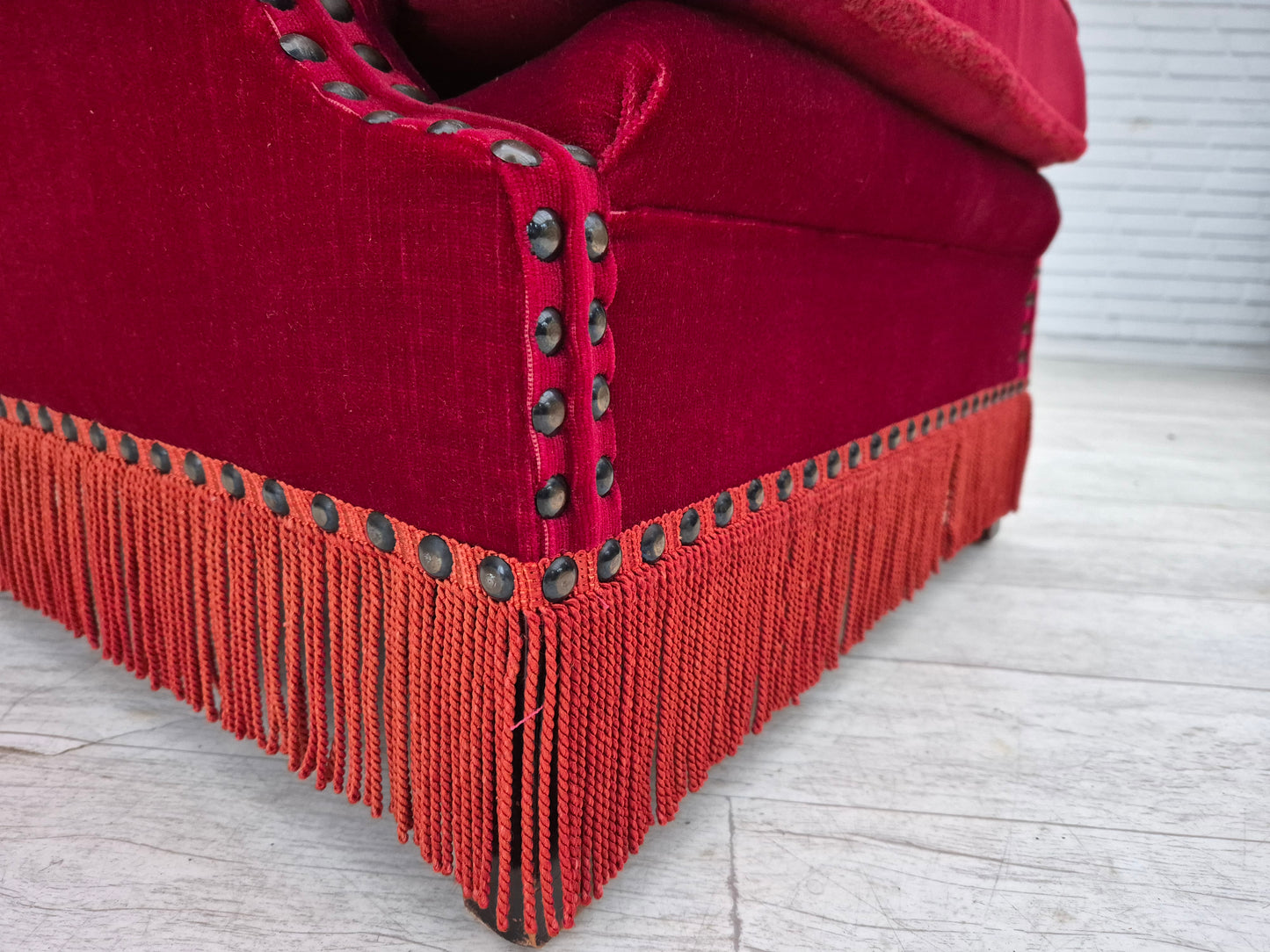 1970s, Danish lounge chair, original condition, cherry-red velour fabric.