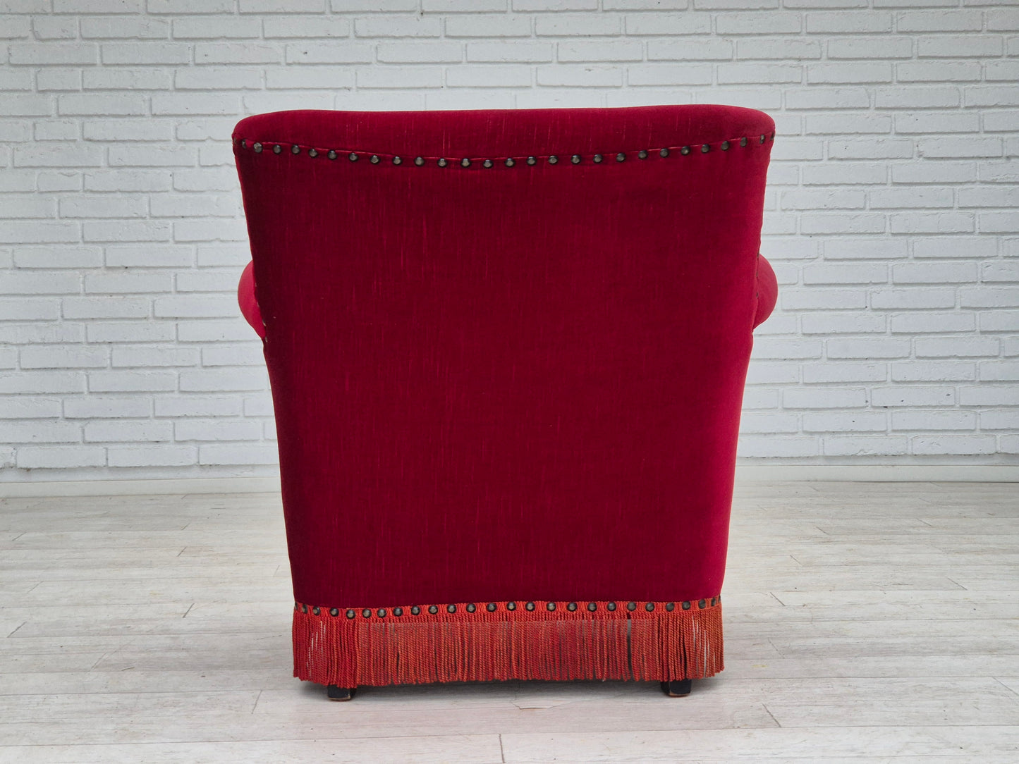 1970s, Danish lounge chair, original condition, cherry-red velour fabric.