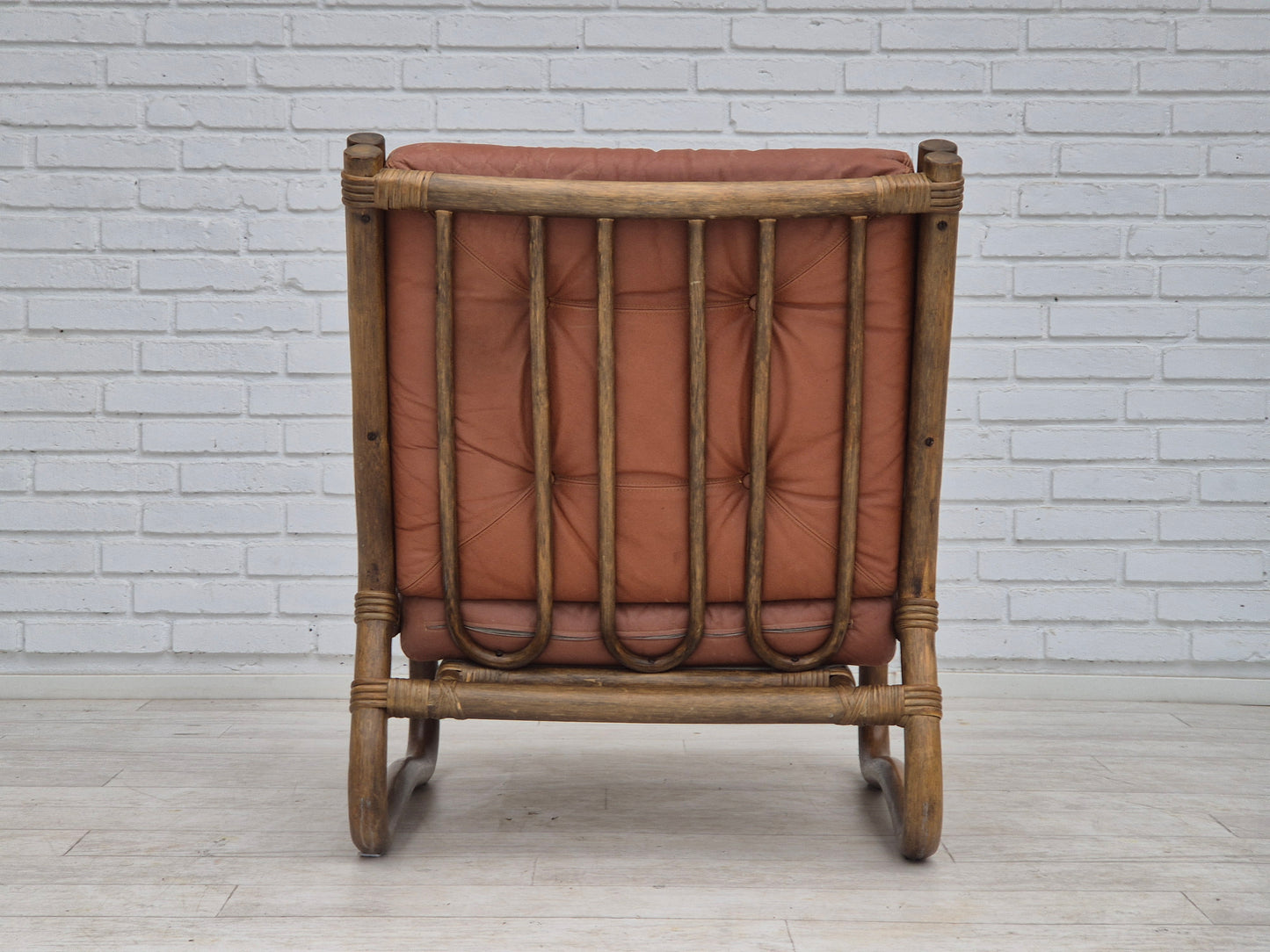 1970s, Scandinavian armchair, original very good condition, bamboo, leather.