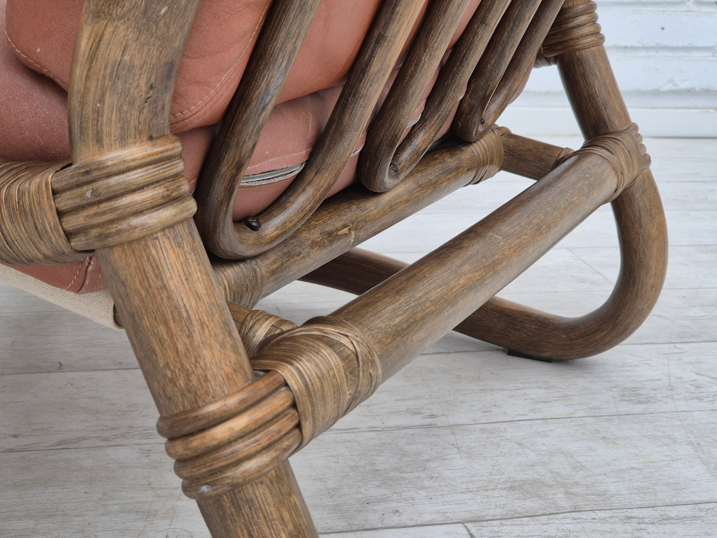 1970s, Scandinavian armchair, original very good condition, bamboo, leather.