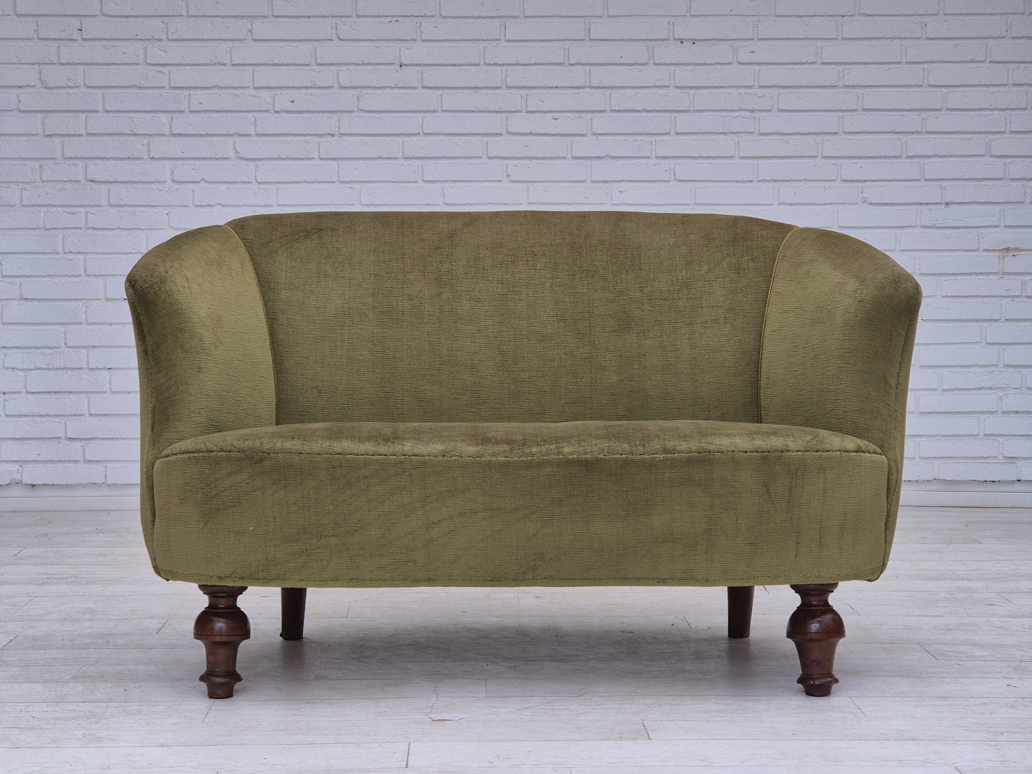 1950s, Danish curved 2 seater sofa, very good condition, furniture velour.