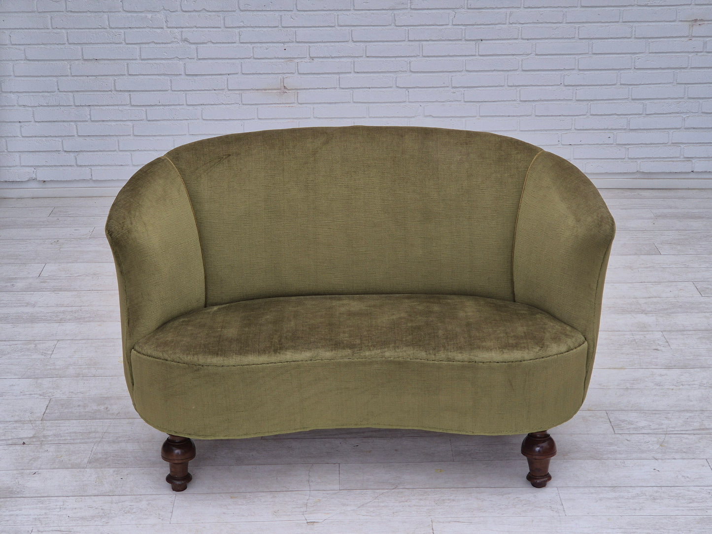 1950s, Danish curved 2 seater sofa, very good condition, furniture velour.