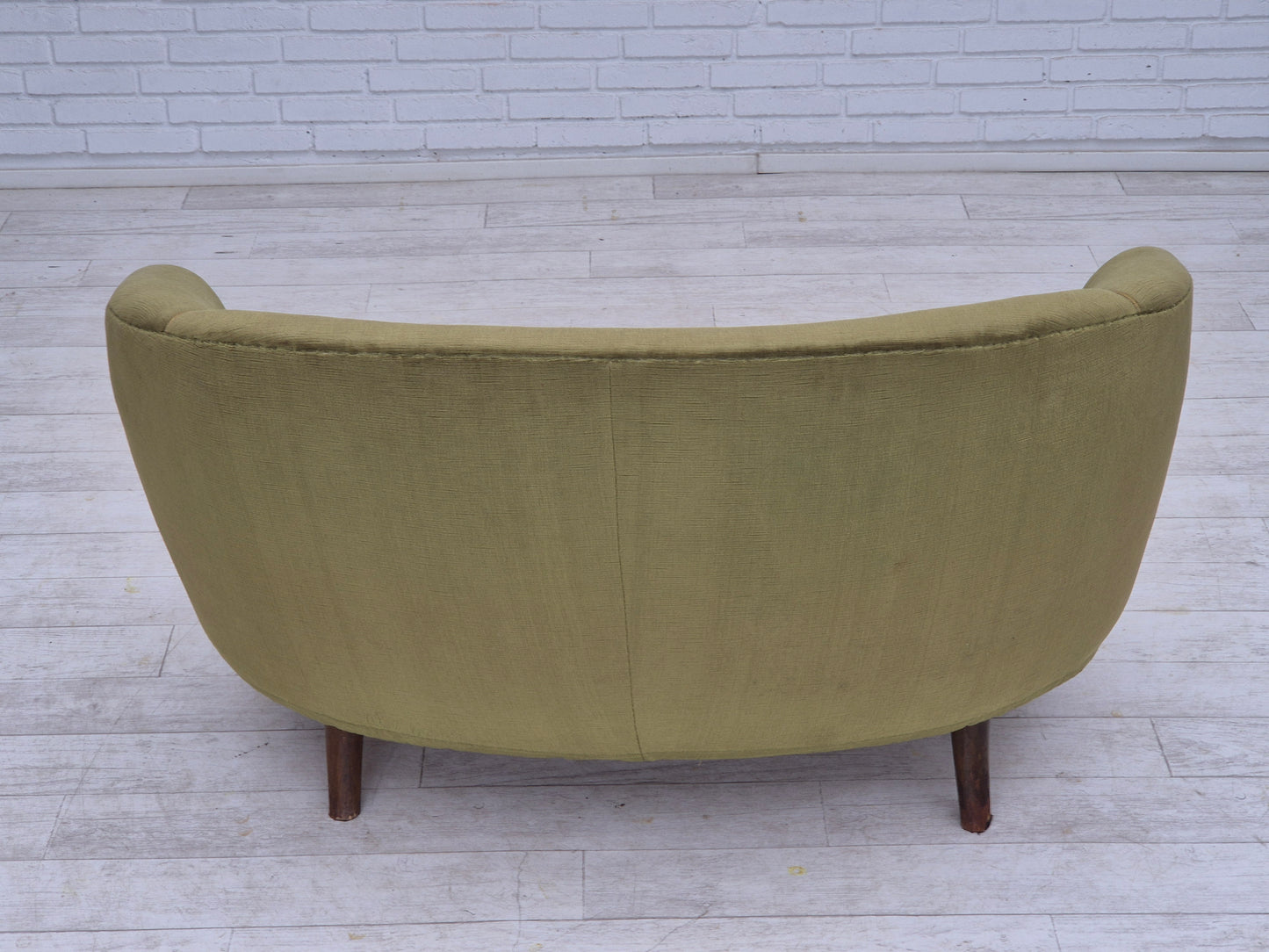 1950s, Danish curved 2 seater sofa, very good condition, furniture velour.