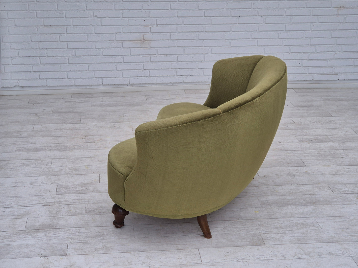 1950s, Danish curved 2 seater sofa, very good condition, furniture velour.