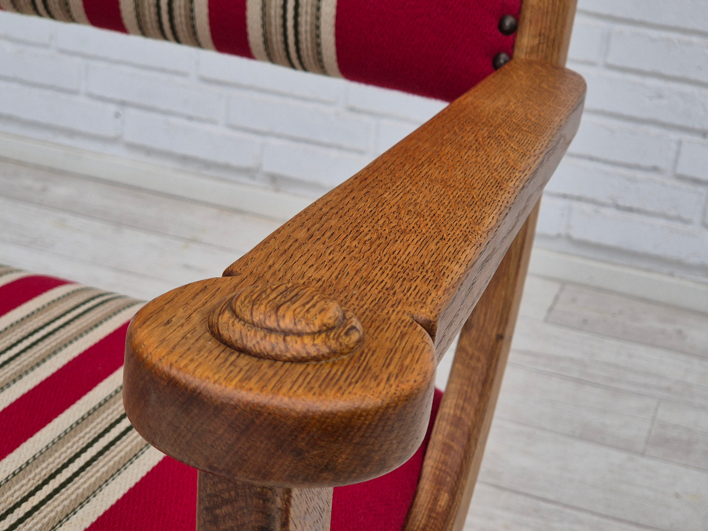 1960s, Danish armchair, original condition, furniture wool, oak wood.