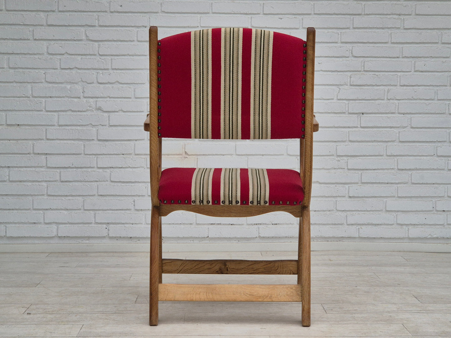 1960s, Danish armchair, original condition, furniture wool, oak wood.