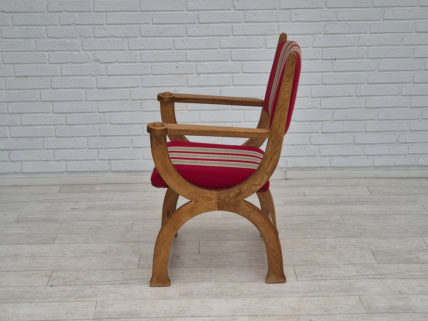 1960s, Danish armchair, original condition, furniture wool, oak wood.